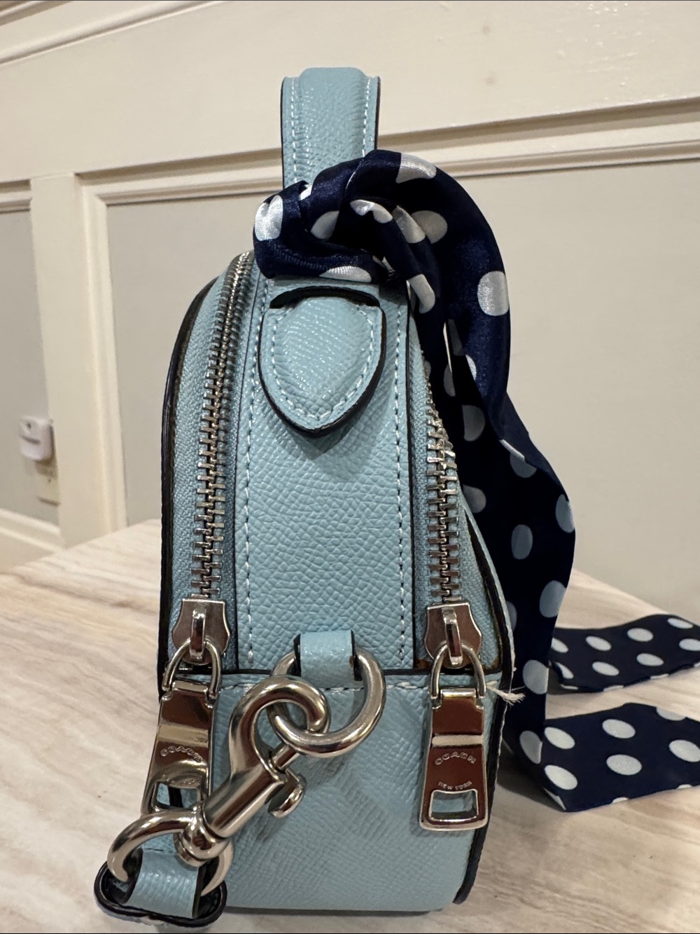 Coach Bag Mini Serena Crossbody Light Blue Leather Satchel - Picture 7 of 17